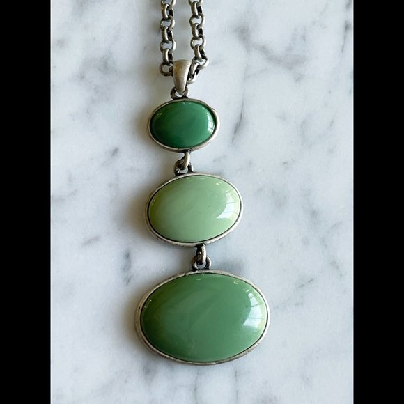 Triple Oval Pendant in 3 Shades of Soft Sage Green, Matte Silver Tone Chain "Xc" - Picture 6 of 9
